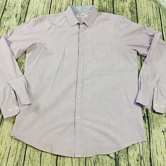 Ben Sherman Mens Button Front Shirt Sz L‎ Large Purple Long Sleeve Euc - Picture 1 of 8